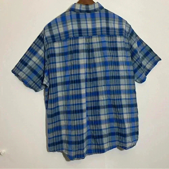 Woolrich men blue button up  short sleeve shirt size XL casual plaid checkered - Picture 3 of 9